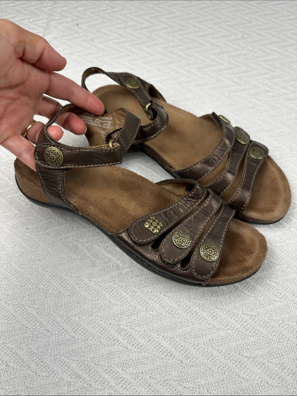 Dansko Brown Leather Strappy Sandals with Decorative Brass coloured accents